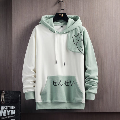 Hoodie Sweatshirt Graphic Graffiti Kanji Cotton Autumn Patchwork Pullover Hoodies - xinnzy