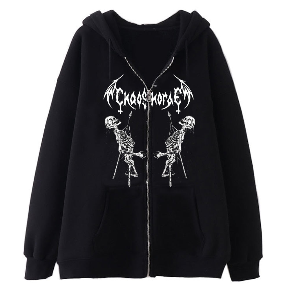 Jacken Damen Y2K Zip Up Skeleton Hoodie Streetwear