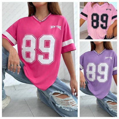 New York 89 Graphic Tee - Women's Harajuku V-Neck Top