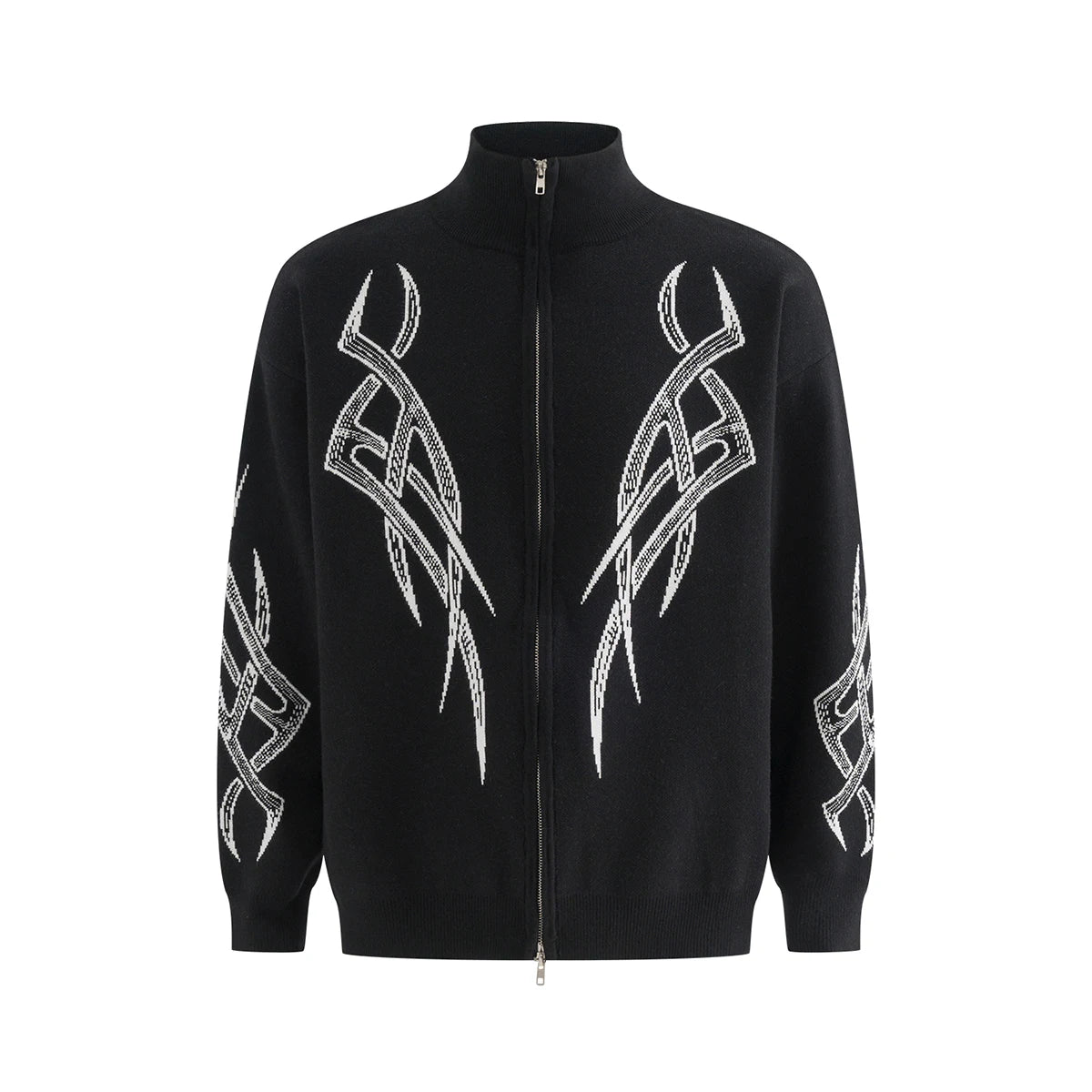 Men Vintage Flame Jacquard Oversized Cardigan