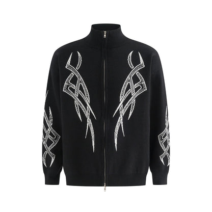 Men Vintage Flame Jacquard Oversized Cardigan