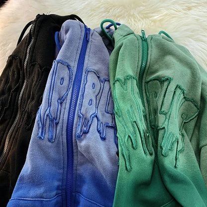 Y2k Zip Up Hoodie Autumn Winter Harajuku Gothic