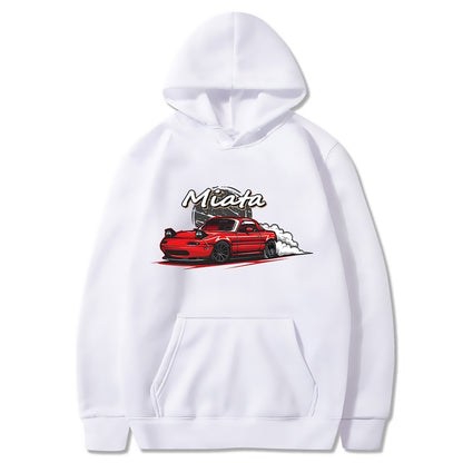 Men Hoodies Japanese Anime Print Car Streetwear Casual