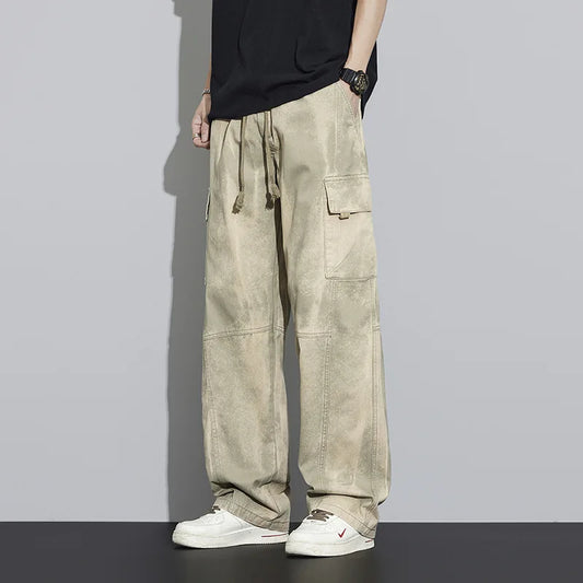 Men’s Fashion Cargo Pants Cotton Large Pockets Pull Rope