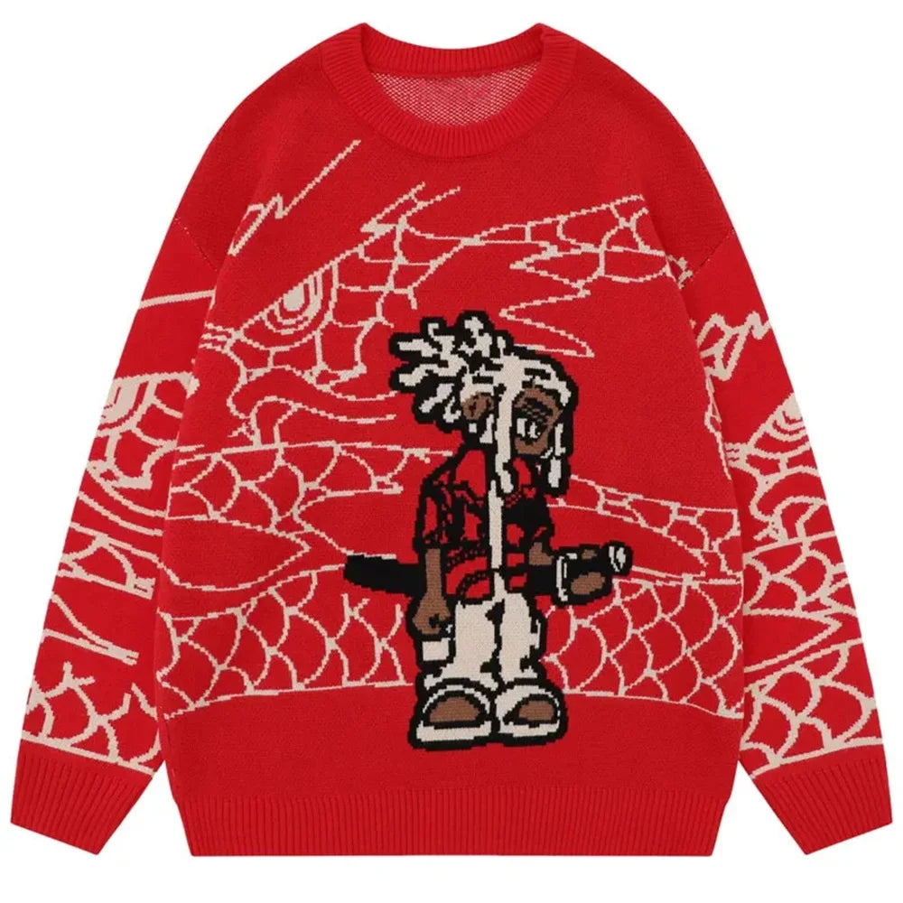 American Cartoon Character Jacquard Knit Sweater Men Autumn Winter