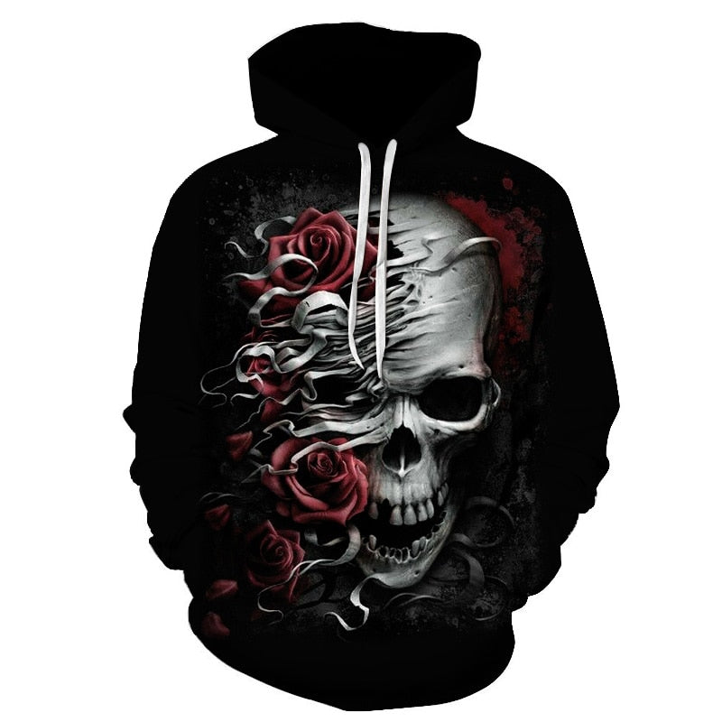 Totenkopf-Muster, 3D-Druck, Kapuzenpullover, Horror-Thema, Mode für Herbst und Winter