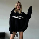 Cotton Letter Print Loose Fit Hooded Pullover For Women