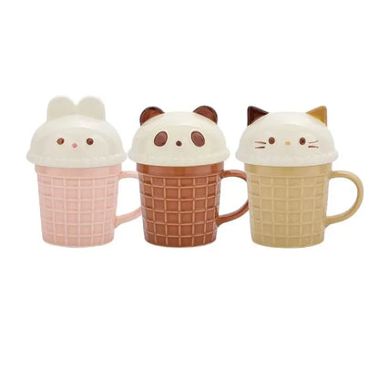 Cartoon Cute Little Bear Mug Couple Ceramic Mug With Lid Women