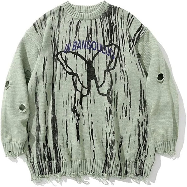 American Street Trend Cartoon Butterfly Jacquard Knitted Round Neck Sweater