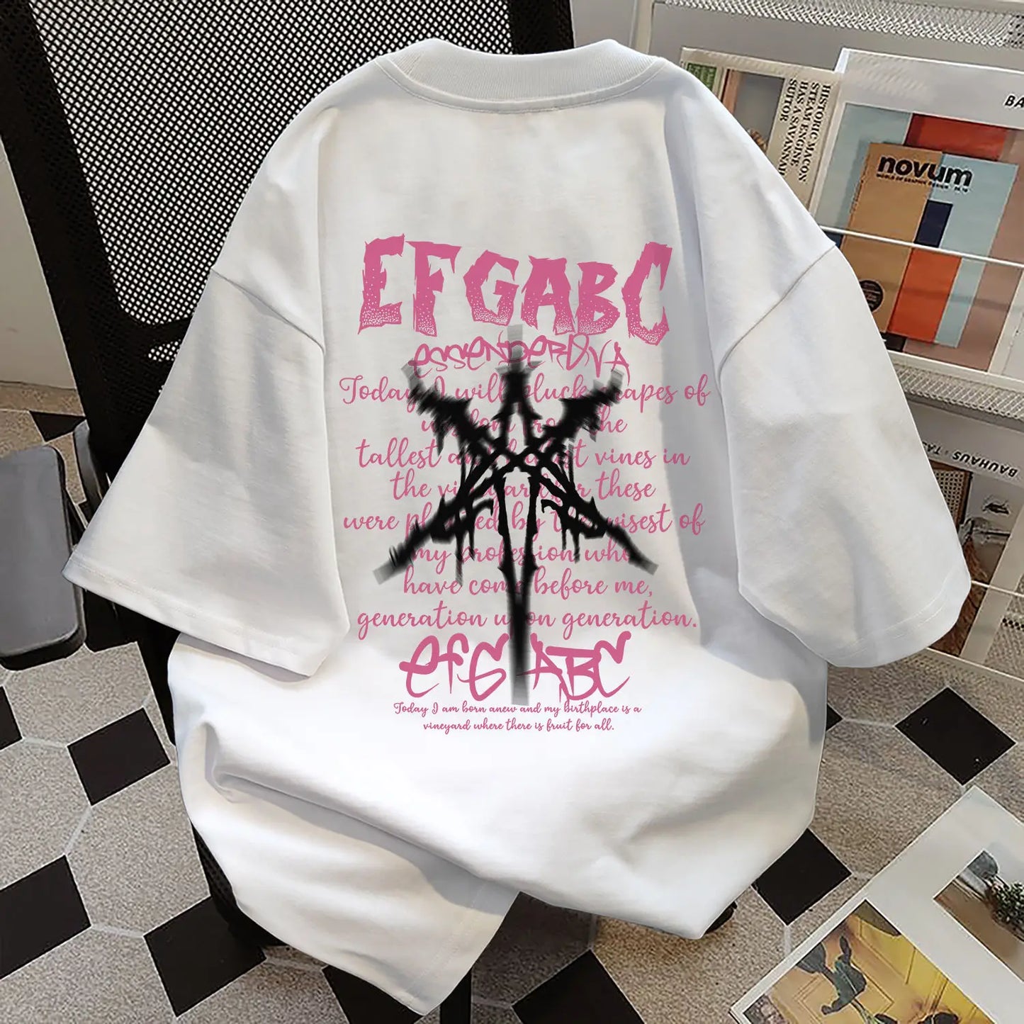 Abstract Text Graphic Men T-Shirt Oversized Streetwear Casual