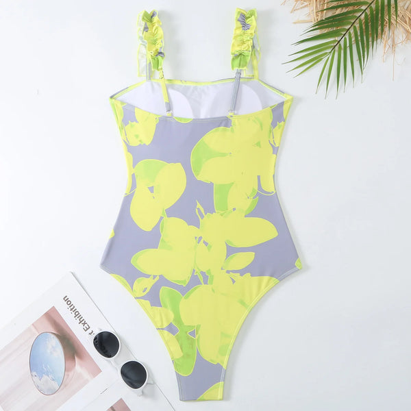 Yellow Ruffle One Piece Swimsuit with Skirt 2025
