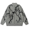American High Street Retro Lightning Crack Jacquard Sweater Jacket