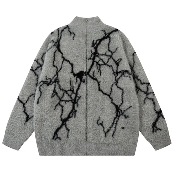 American High Street Retro Lightning Crack Jacquard Sweater Jacket