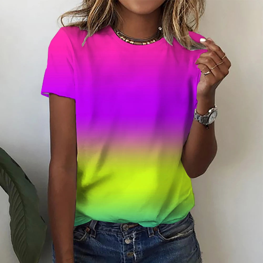 Women’s Gradient Blouse 3D Floral Print Y2K Casual Tee