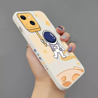 Quadratische Silikonhülle mit Cartoon-Astronauten-Motiv für iPhone Bumper Back Cover