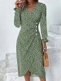 Spring Floral Dress For Women V Neck Long Sleeve