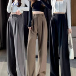 Women Fashion Suit Pants Lady Baggy Wide Straight Leg Classic Trousers