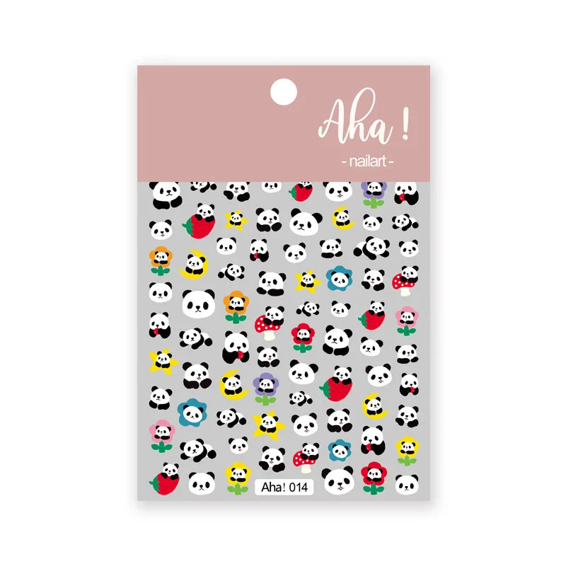 Cute Cartoon Nail Art Stickers Featuring Bears Rabbits Flowers & Pandas