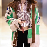 Pullover Koreanischen Stil Frauen Plaid Lose Gestrickte Pullover Mode Polo