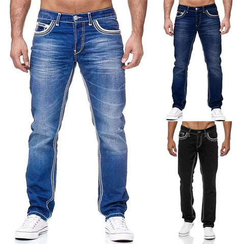 Taschen Stretch Denim Gerade Hose Frühling Freizeithose Tägliche Streetwear (M)