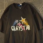 Retro Star Shaped Graphic T-shirt Printed Short Sleeved Loose Fitting