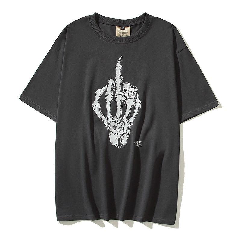 Middle Finger Print T-Shirt Street Fashion