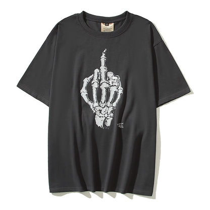 Middle Finger Print T-Shirt Street Fashion