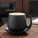 Tasse, einfache, mattierte Tasse mit Halter, schwarze Keramik, Anti-Verbrühung