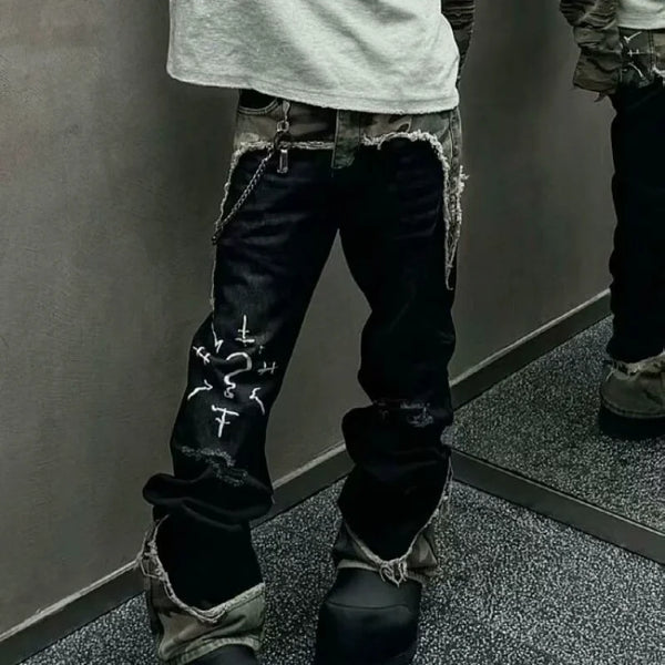 Y2K Camo Patchwork Jeans Unisex Baggy Hip Hop Vintage Denim
