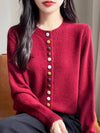 Womens Chunky Knit Cardigan Button Front Crew Neck Sweater Winter