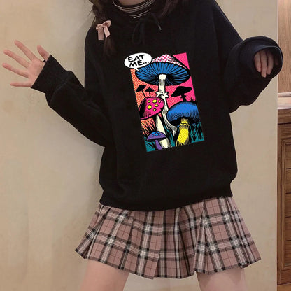 Women Hoodies Goth Harajuku Lady Colorful Mushroom Print Casual Pullovers Oversized