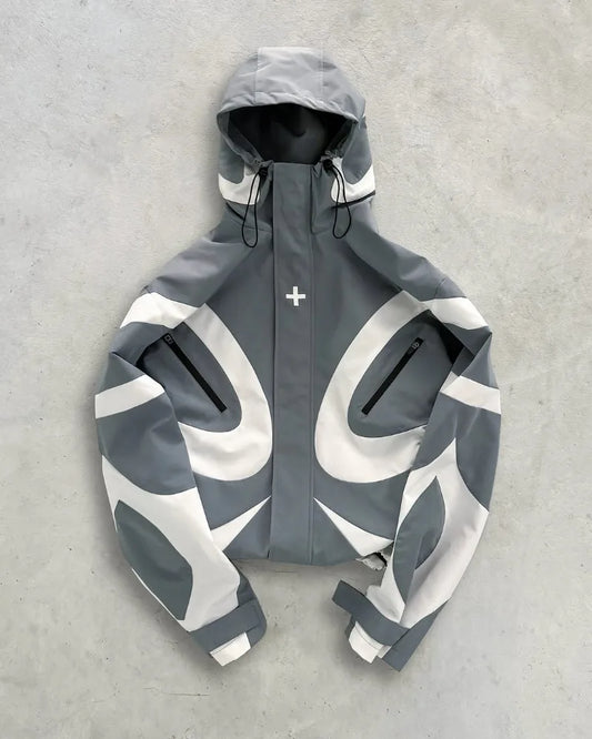 Grey and White Cropped Windbreaker Jacket