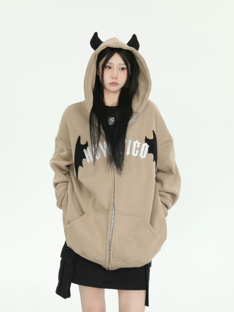 Hoodie Zipper  Hooded  High Street E-girl Oversized Sweatshirt Punk Kpop