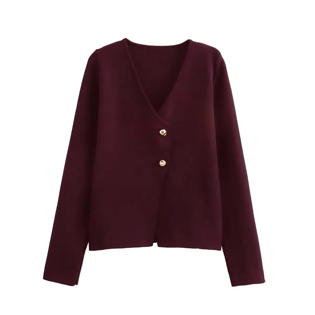Women's V-Neck Button Jacket - Long Sleeve Outerwear Top