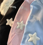 Soft Embroidered Star Shape Zip Hoodie For Autumn And Winter