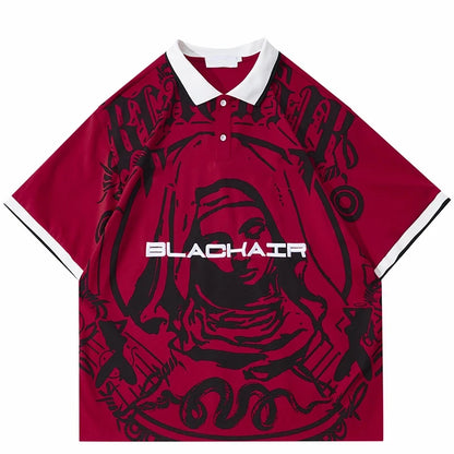 Cross Border Y2K American Summer Street Trend V-neck Nun Print T-shirt