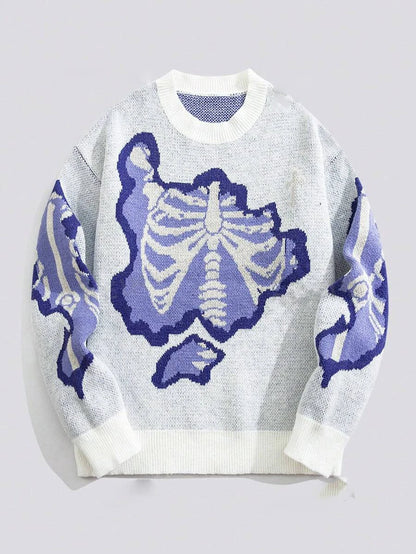 Skeleton Jacquard Knit Sweater Loose Pullover Streetwear Women Top
