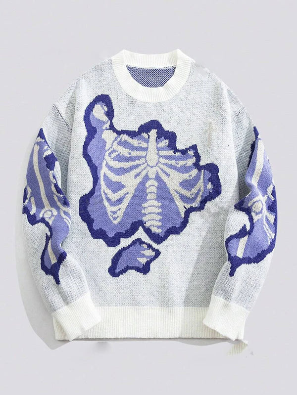 Skeleton Jacquard Knit Sweater Loose Pullover Streetwear Women Top
