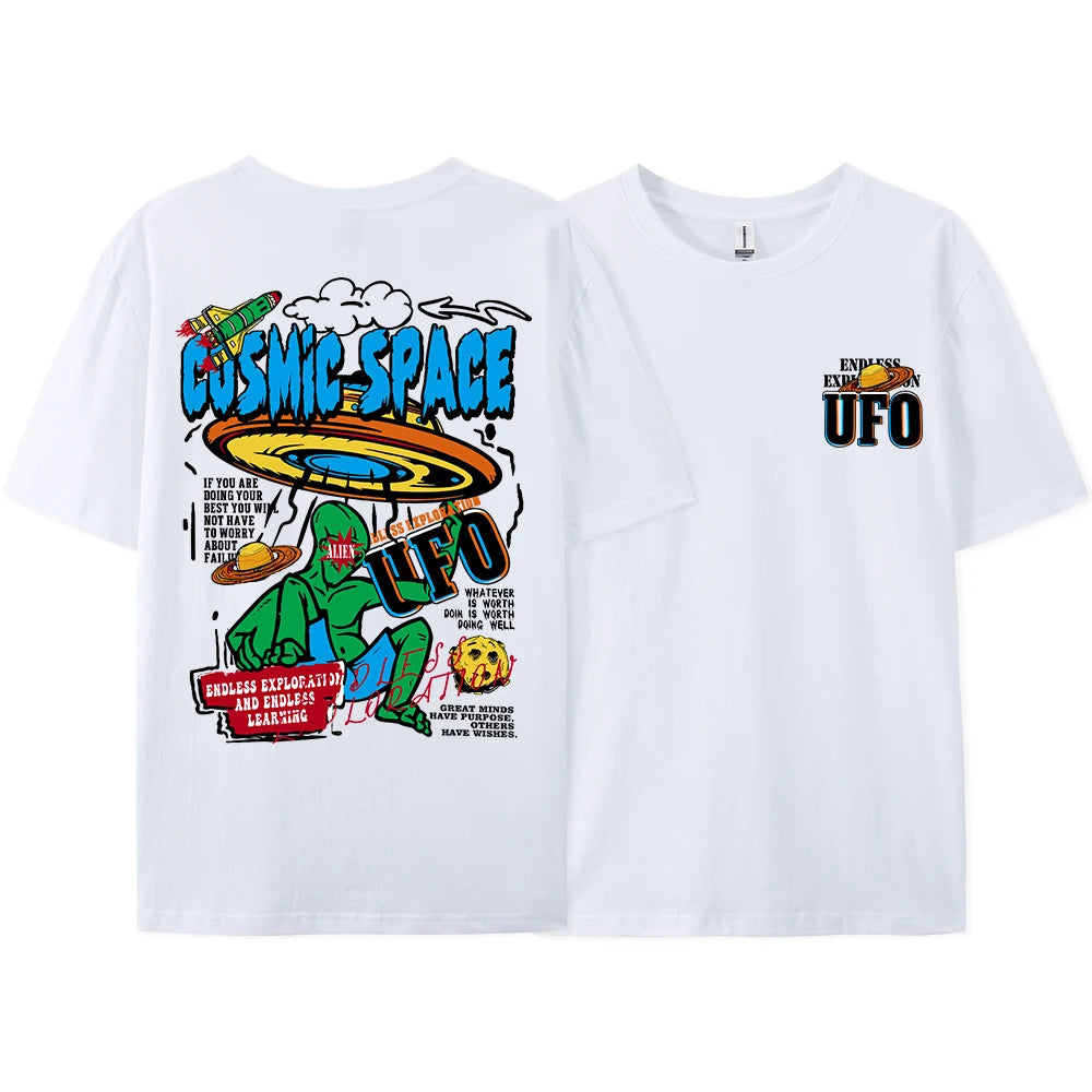 Cosmic Space Ufo Aliens Funny Graphic Printed Fashion Street T-Shirt