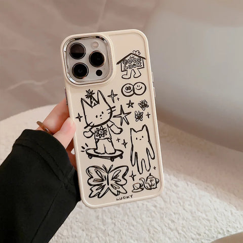 Lustige süße Cartoon-Skizze-Katze-weiche Handyhülle für iPhone