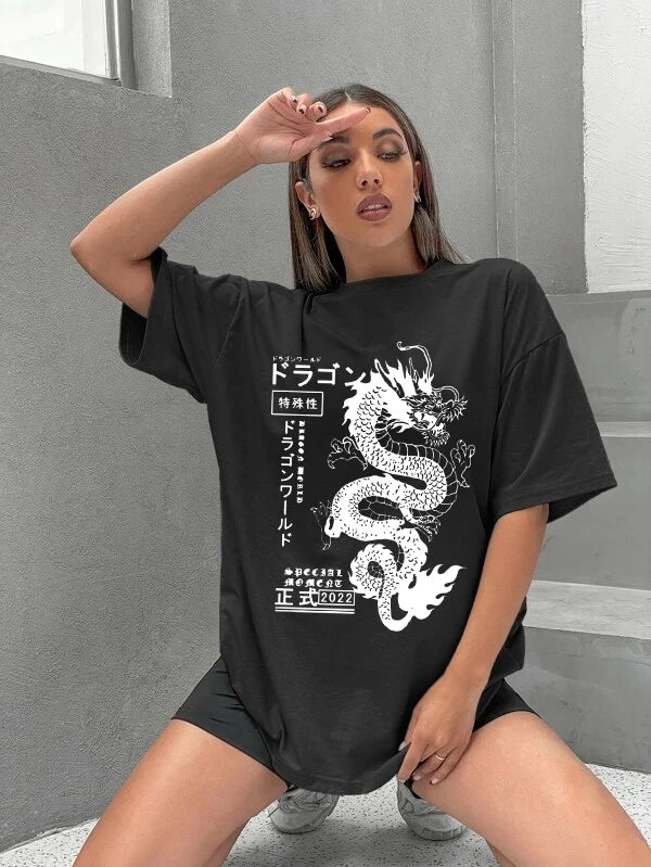2024 T-Shirt mit Drachen-Print Streetwear