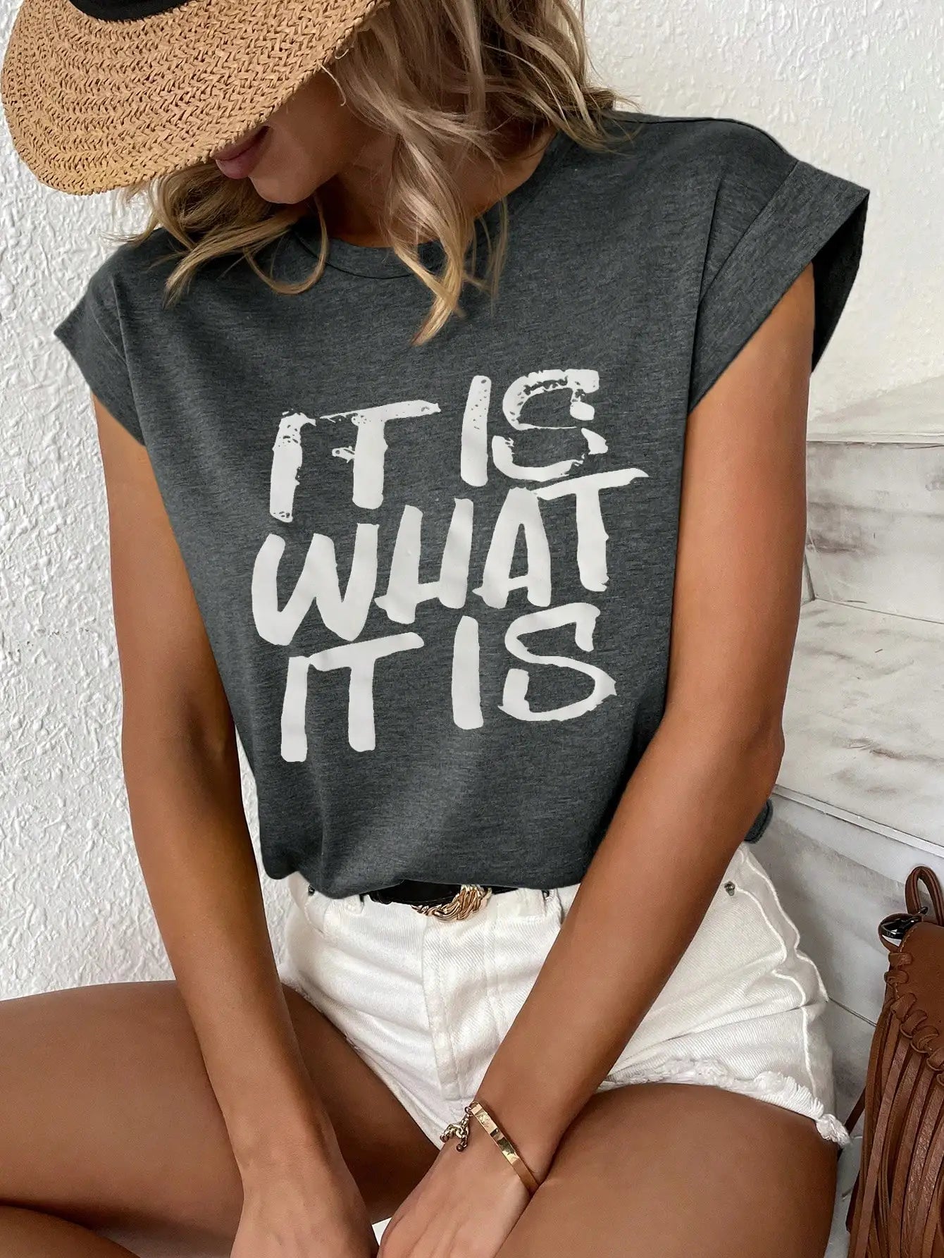 Elegant Women's T-Shirt Small Crew Neck Short Sleeve with Printed Letters