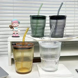 Coffee Glass Lid Straw Water Cup Good-looking Ice Coffee Mug