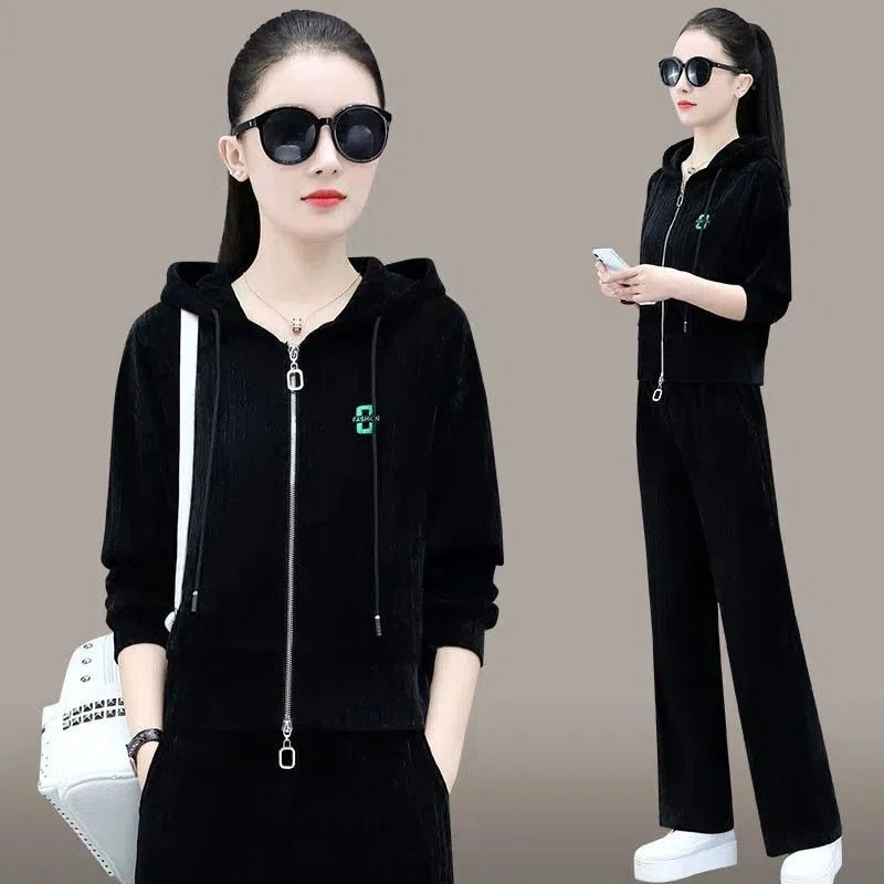 Women Hoodies And Wide Leg Pants Suit Jogging