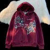Star print vintage hoodies loose high street oversize sweatshirts trendy cool y2k cardigan
