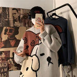 Sweater men loose autumn and winter Japanese retro cartoon Male bottoming shirt pullovers - xinnzy