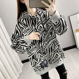 Baggy Pullovers Hoodies Woman Clothing Loose Long Top with Orint on Winter