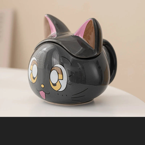 Cute Cat Ceramic Mug with Lid Perfect Cartoon Gift