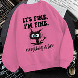 It’s Fine I’m Fine Everything Is Fine Long Sleeves Cute Cat Casual Pullover Streetwear Y2k Hooded