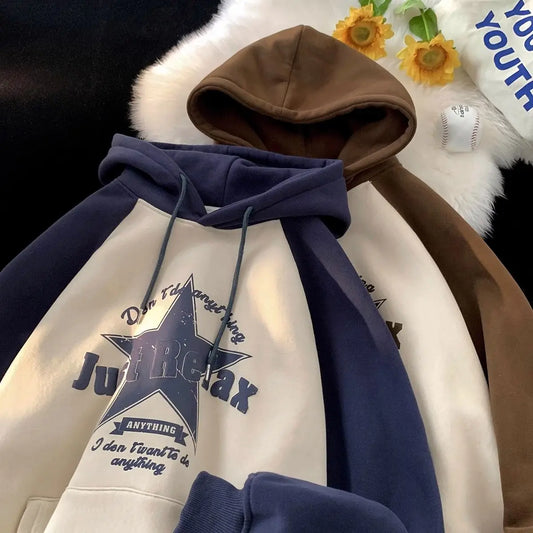 Spring and Autumn American Letter Printed Hooded Sweater Loose and Casual Y2K